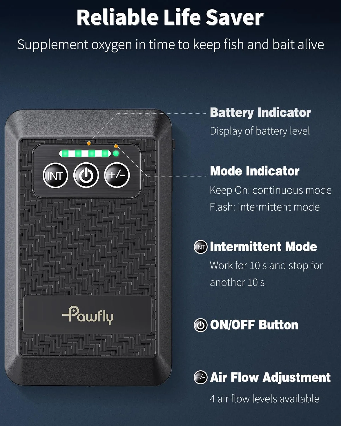Pawfly Pompe à Air Aquarium sur Batterie au Lithium Rechargeable Type C 20-500 L Silencieux Portable