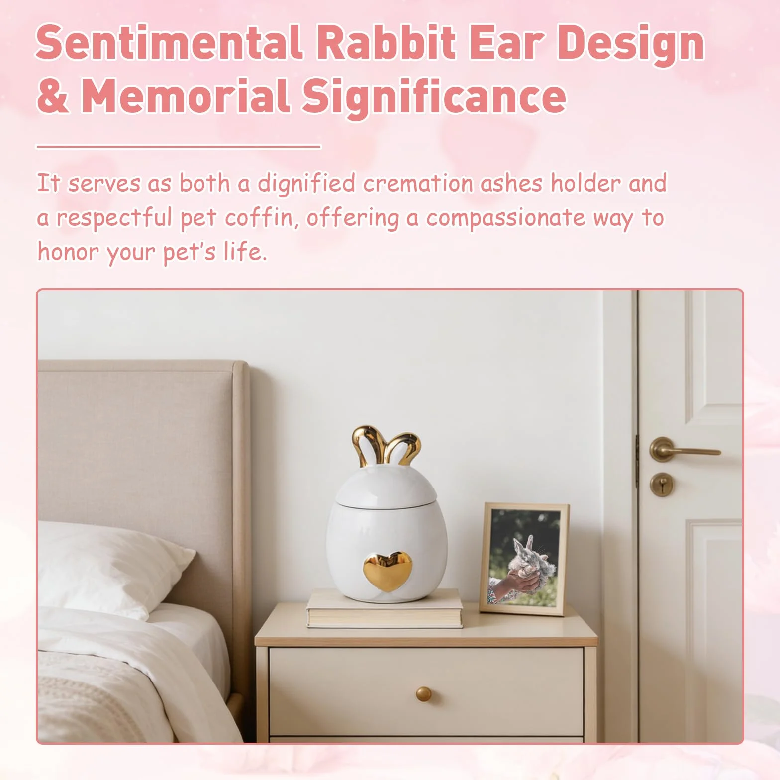 Urne funéraire en céramique avec oreilles de lapin pour animal domestique – Porte-cendres funéraires blanc 610 ml