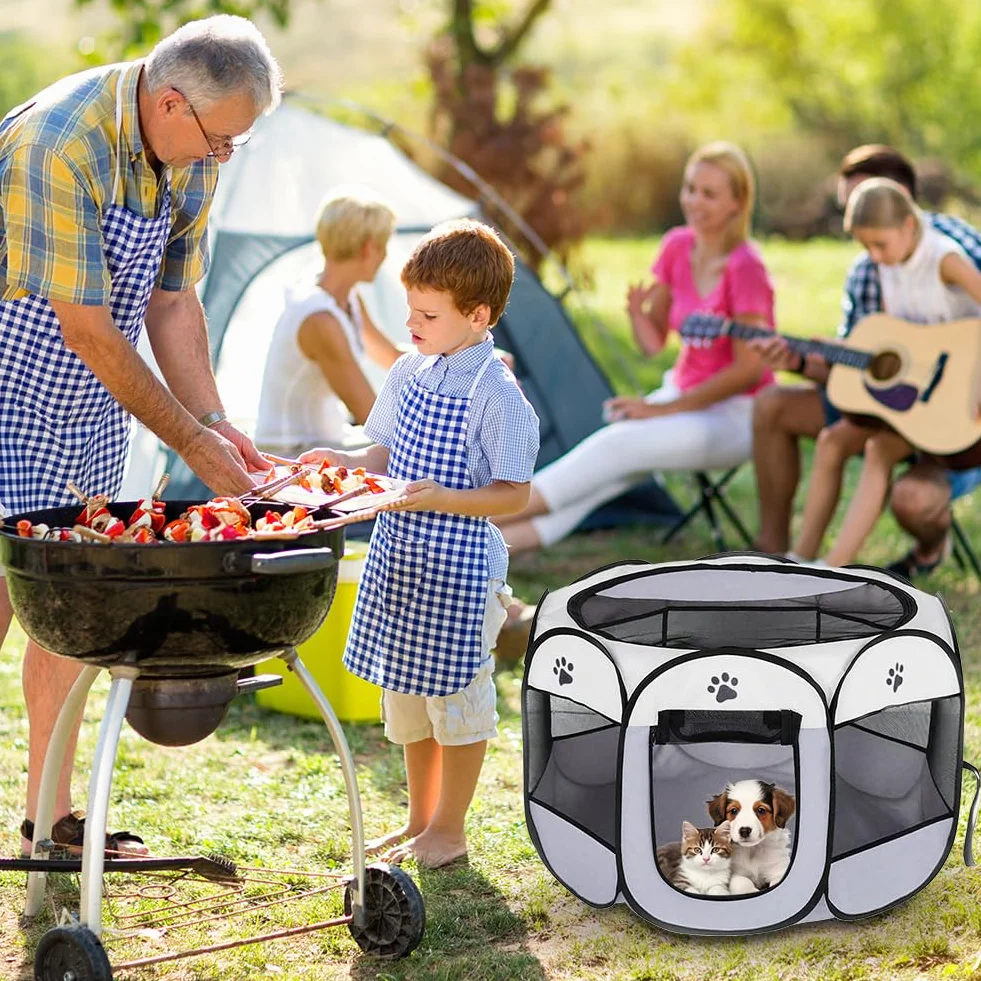 Parc Pliable pour Chiots 74x74x43cm, Enclos Portable pour Petits Animaux Gris