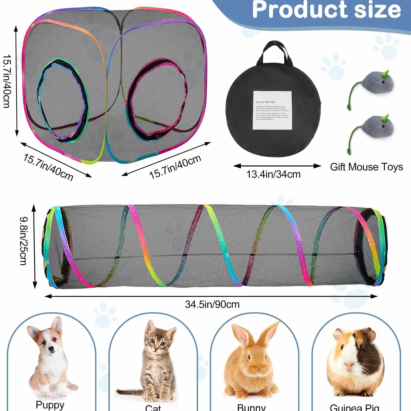 Parc Pliable pour Chats, Lapins et Petits Animaux d’Intérieur et d’Extérieur 2 Cubes 1 Tunnel