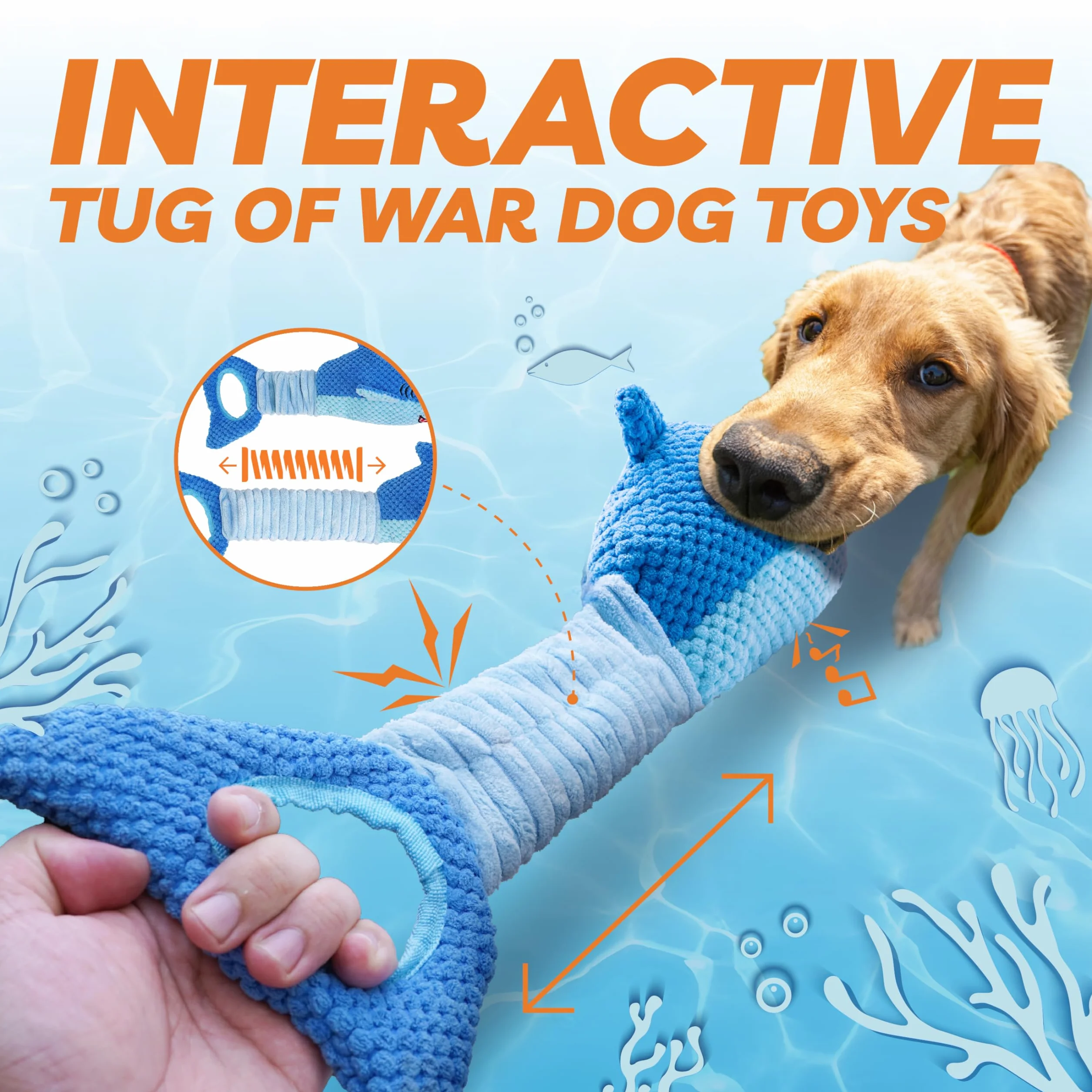 Jouets pour chiens de grande taille couineurs à mâcher en peluche requin interactif