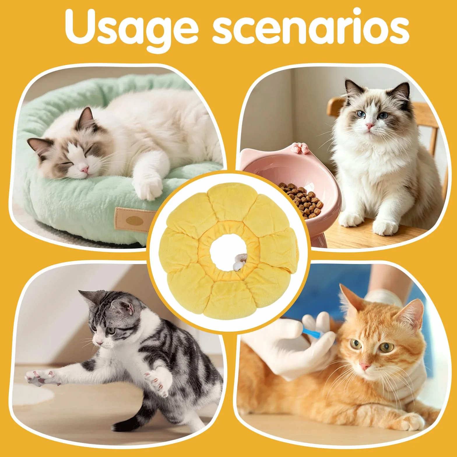 Collier Anti Lechage pour Chat, Collerette Post Opératoire Réglable, Collier de Protection Cat Tournesol