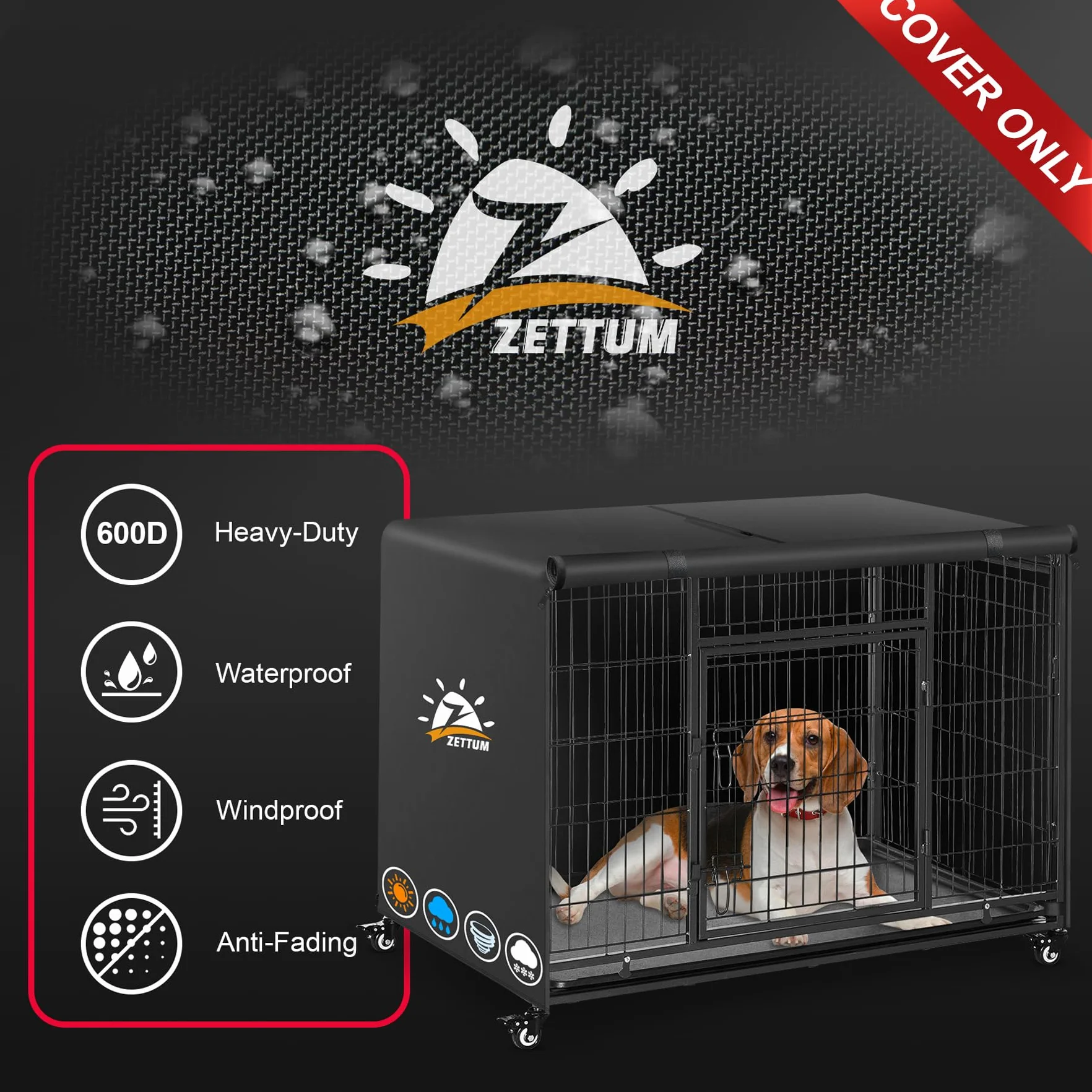 Zettum Housse de Cage pour Chien 600D imperméable Durable Universelle 76 x 48 x 53 cm