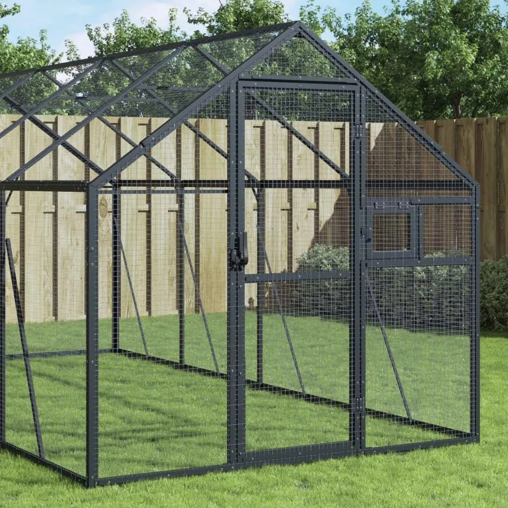 Volière à Oiseaux, Grande Cage à Oiseaux Extérieur pour Perruche Perroquet Anthracite 1,79x4x1,85 m Aluminium