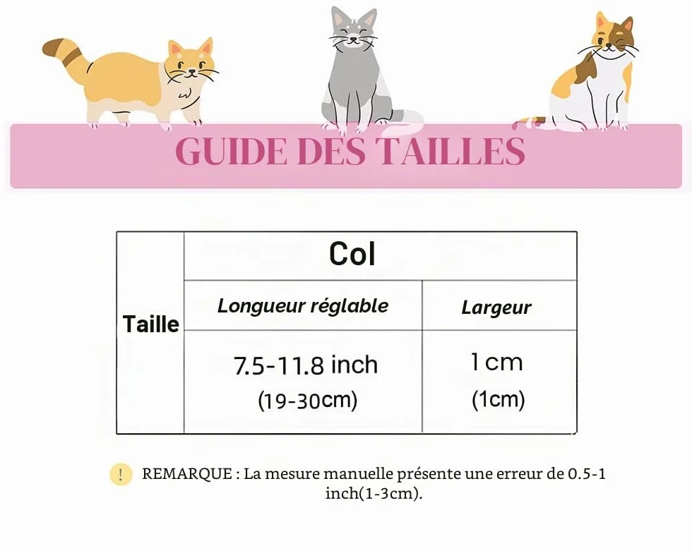 Collier réfléchissant personnalisé pour chat avec clochette - Design détachable - Nom et numéro de téléphone gravés