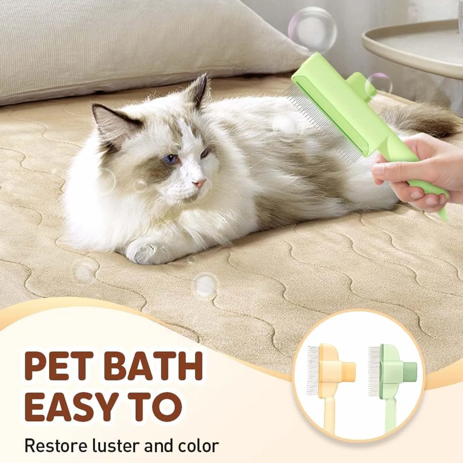 Peigne de Toilettage pour Chat avec Bouton D'épilation, Brosse Anti-Puces, Acier Inoxydable 2 Pièces