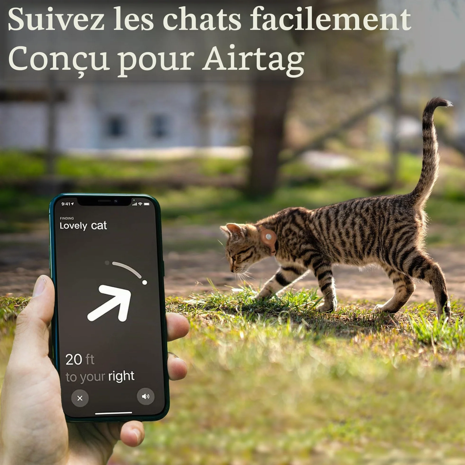 OOPSDOGGY Collier AirTag en Cuir pour Chat avec Clochette – Anti-Rupture Support Apple Air Tag GPS Léger (Brun)