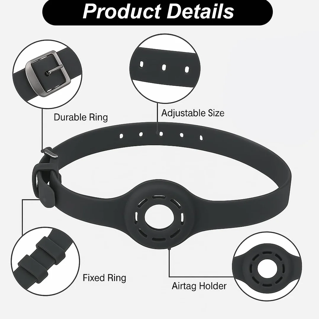 Collier Chat Anti Étranglement Réglable pour chat avec AirTag Silicone Noir