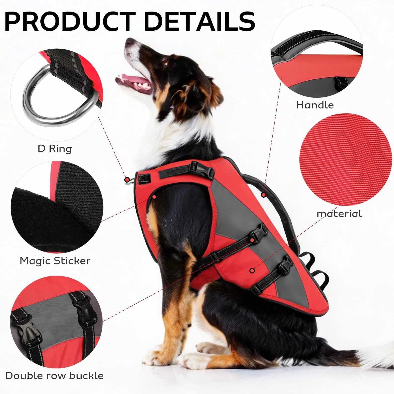 Gilet de Sauvetage pour Chien CITÉTOILE, Bouée Réglable avec Poignée Réfléchissante, Sports Nautiques, Rouge, M