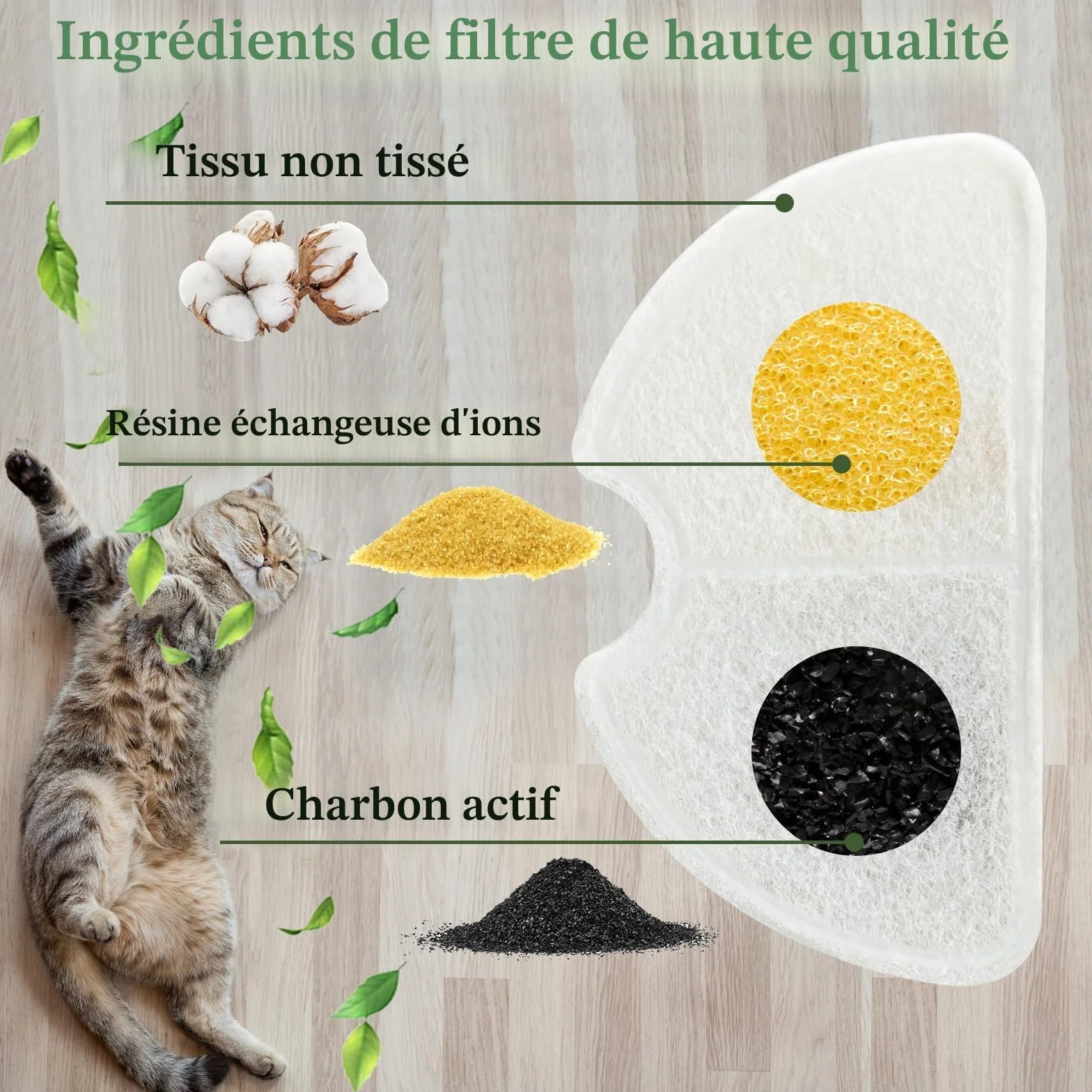 Lot de 6 filtres pour fontaine à chat + 6 filtres en mousse, triple filtration