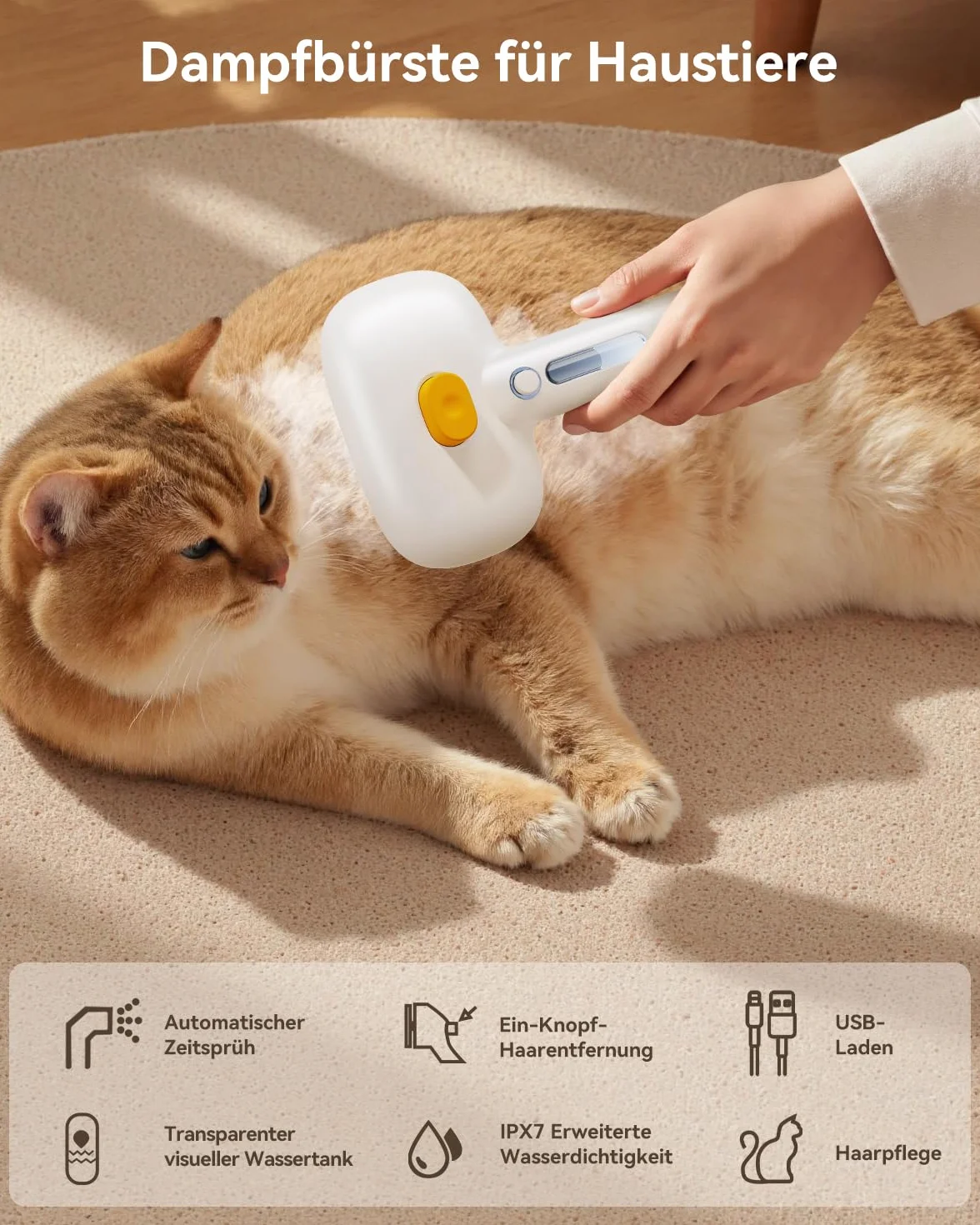 ROJECO Brosse pour chat vapeur 3 en 1 anti-sous-poils nœuds auto-nettoyage 3 modes pulvérisation poils longs courts chiens