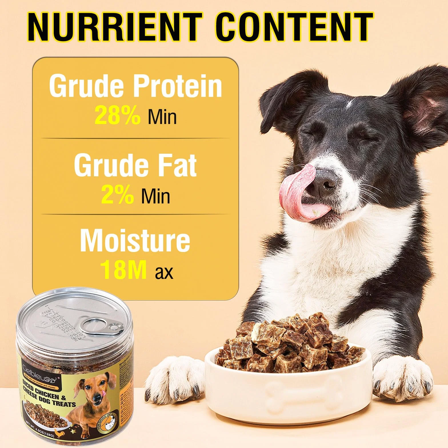 Friandise pour Chiens Poitrine de Poulet Cuite au Four et Fromage sans Céréales 128g