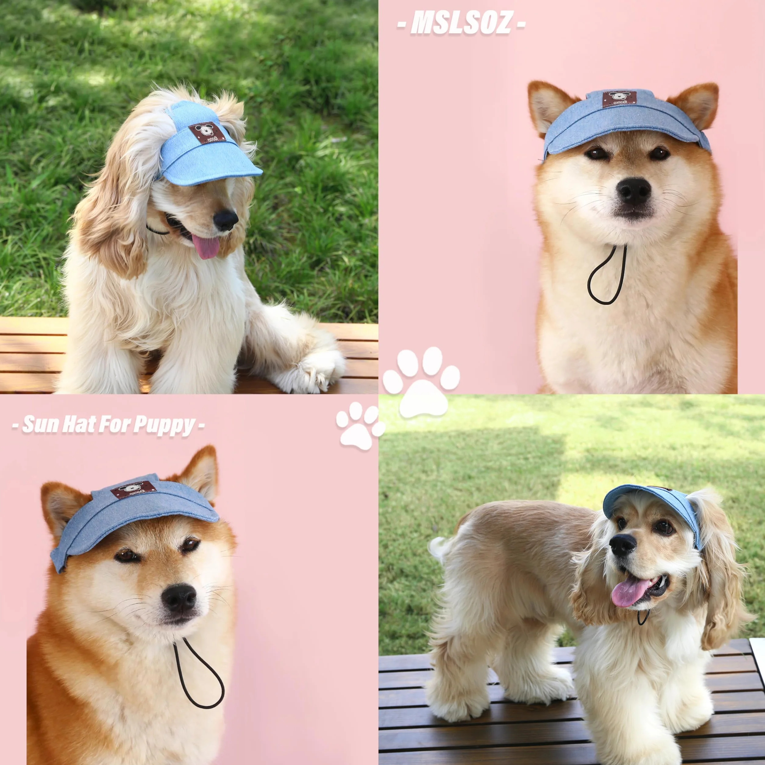 Casquette de soleil pour chien, casquette de baseball réglable avec des trous pour les oreilles, visière respirante pour chiots, chats (poids : 10 kg - 15 kg), protection solaire pour animaux