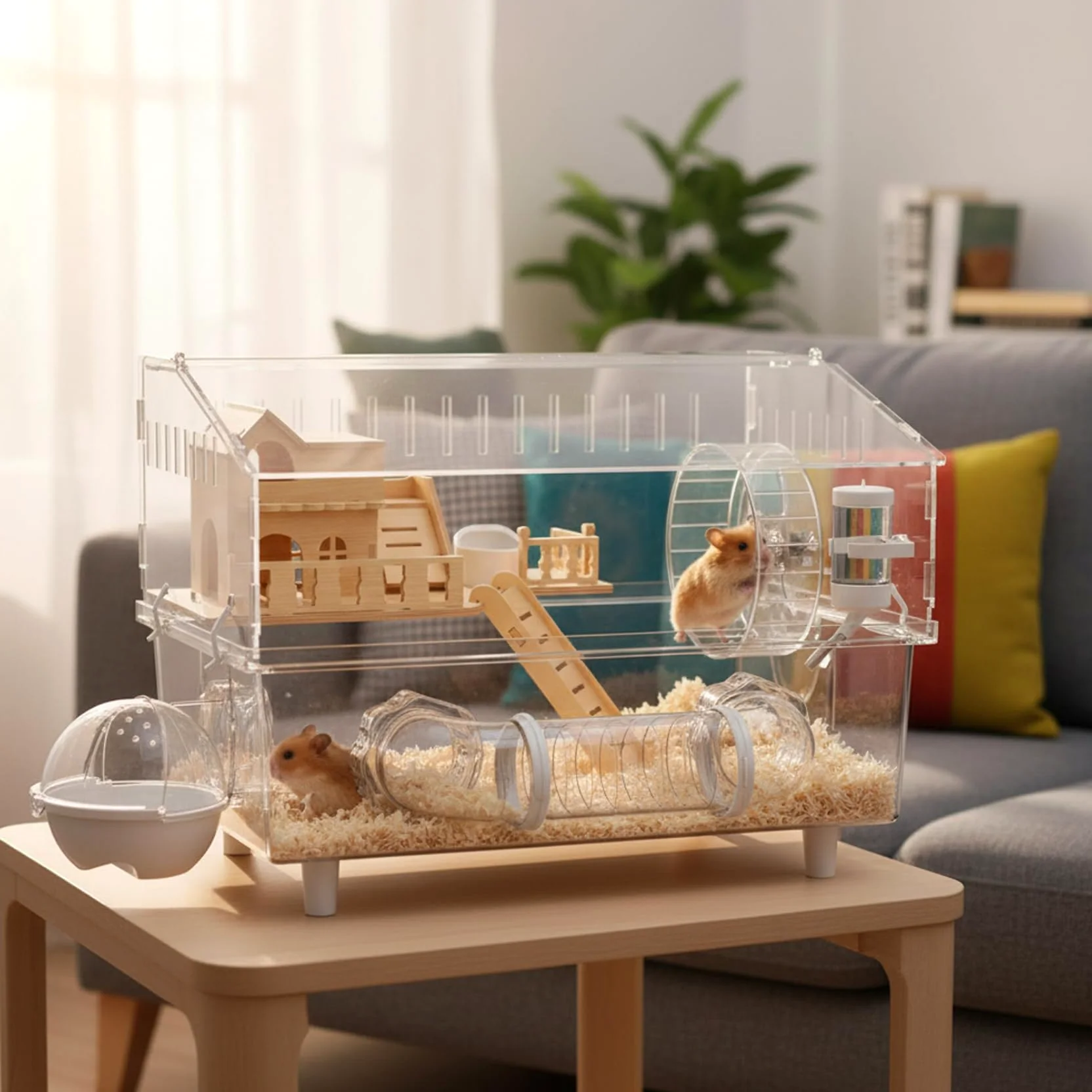 Cage à Hamster, Habitat spacieux en Acrylique Transparent avec loft en Bois, Conception Anti-évasion pour Hamsters et Souris, Cage à Souris