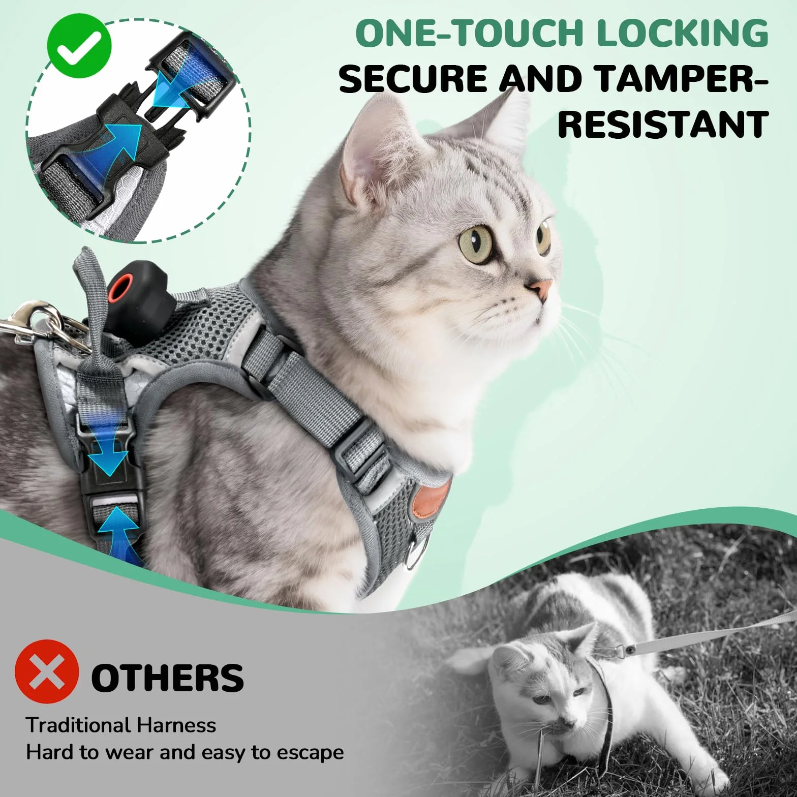 Harnais anti-fuite pour chat (Gris foncé, S)