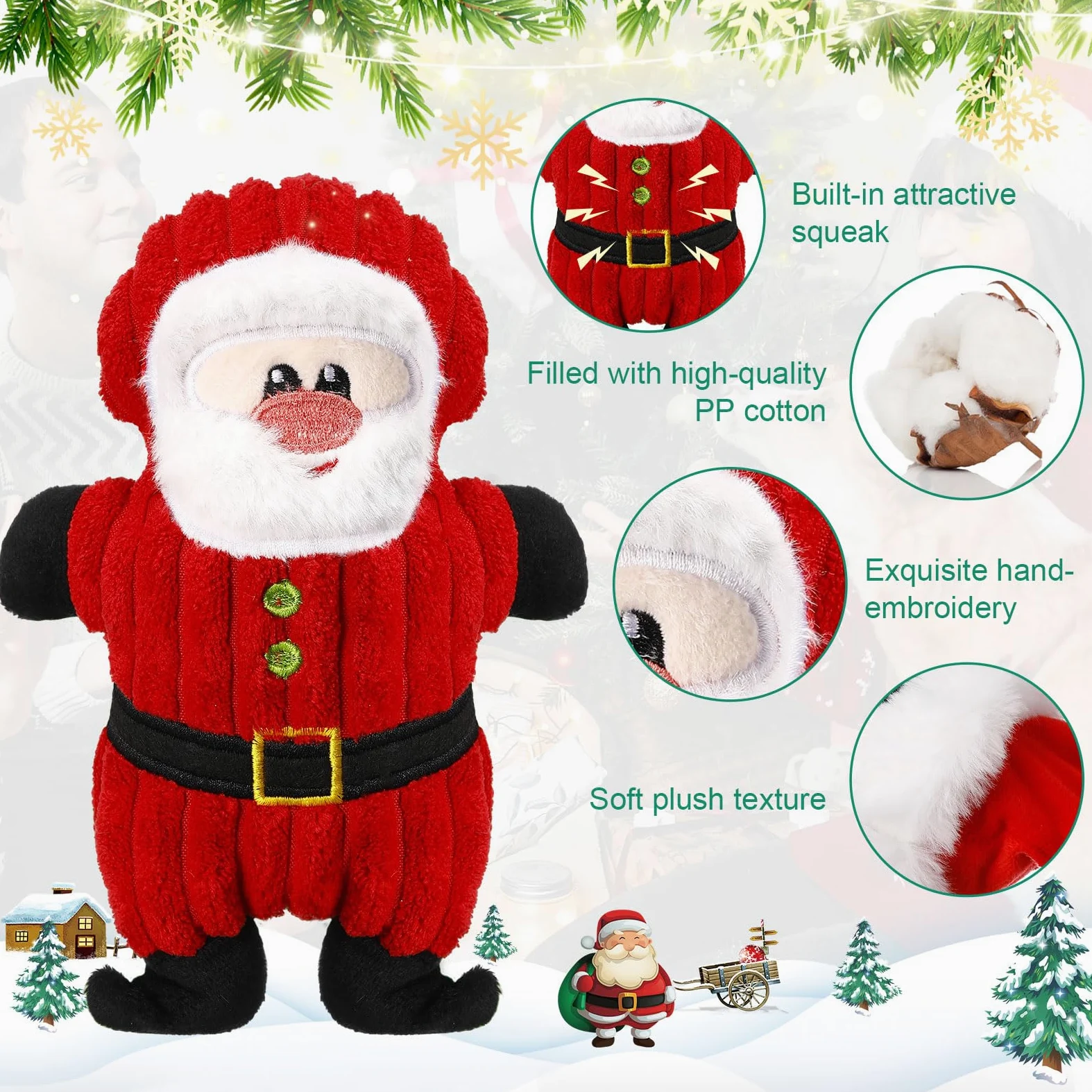 Lot de 8 jouets de Noël pour chien - Jouets couineurs interactifs en peluche avec couineur pour chiens de petite, moyenne et grande taille - Nettoyage des dents