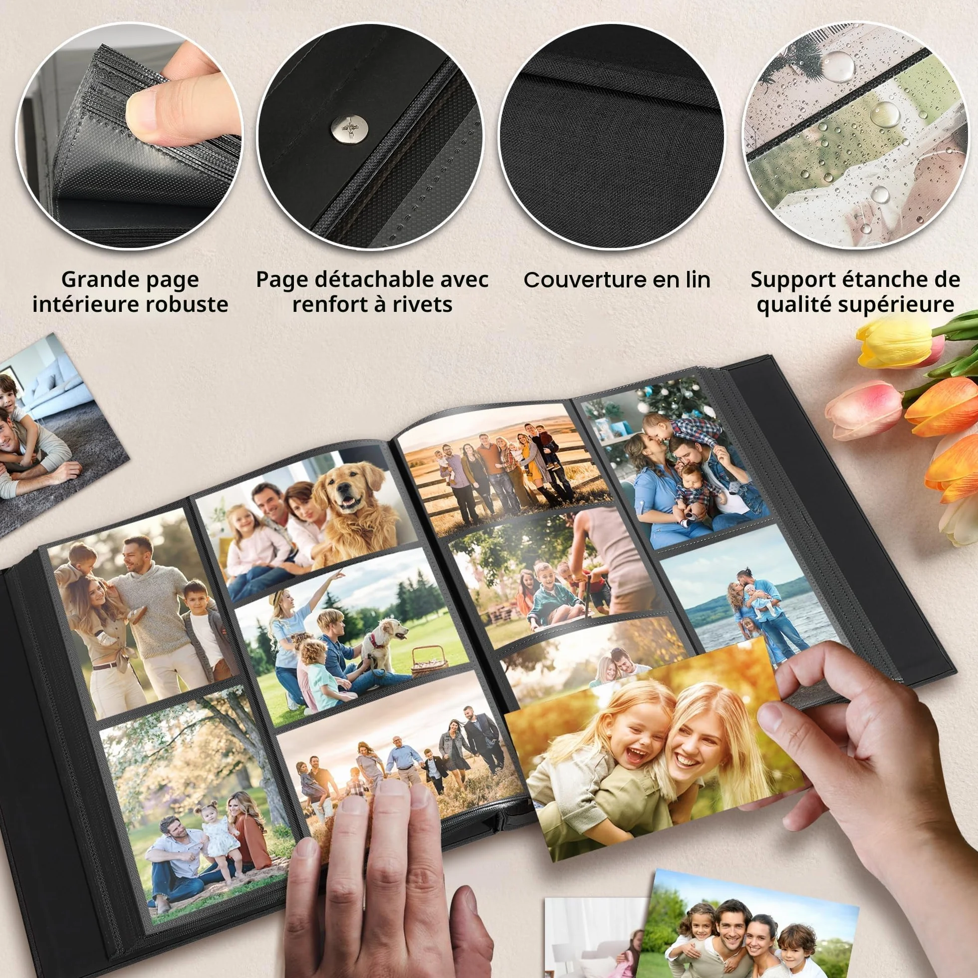 Album photo DazSpirit 15,2 x 10,2 cm 1000 pochettes couverture en lin personnalisable capacité extra large