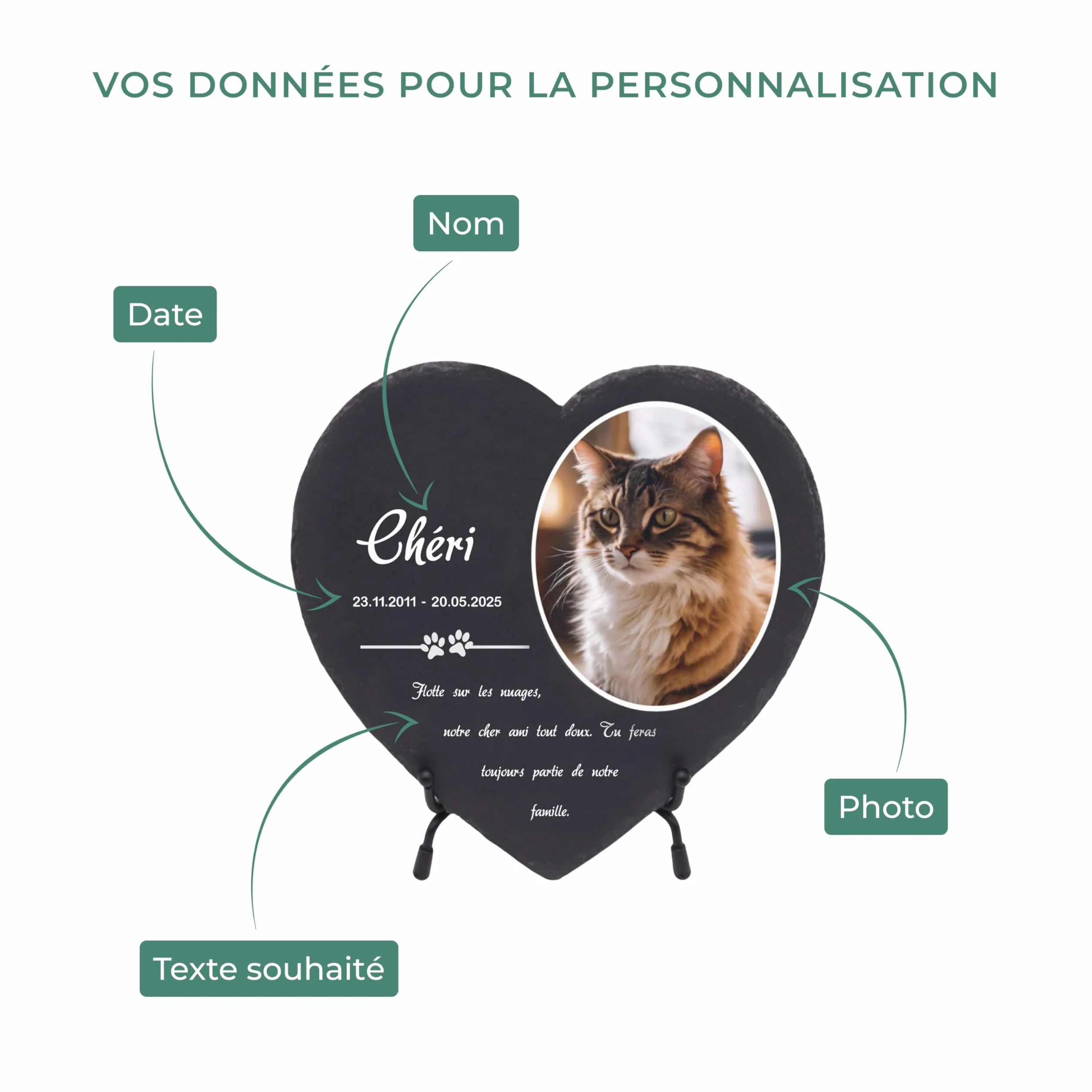Plaque funéraire personnalisée pour Chien et Chat - Ardoise gravée Pierre tombale Animaux