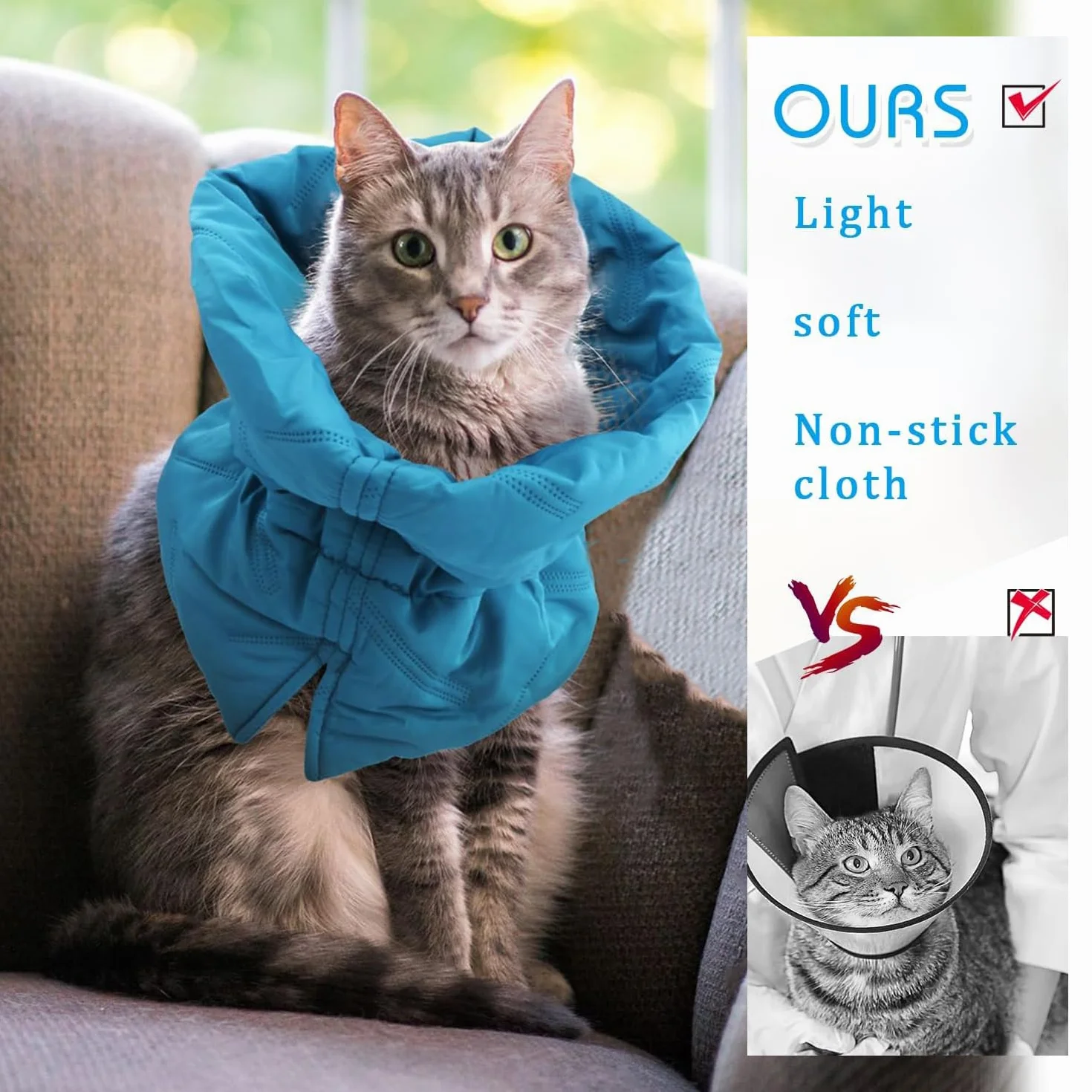 Collier de Récupération Chat Doux Ajustable Bleu S