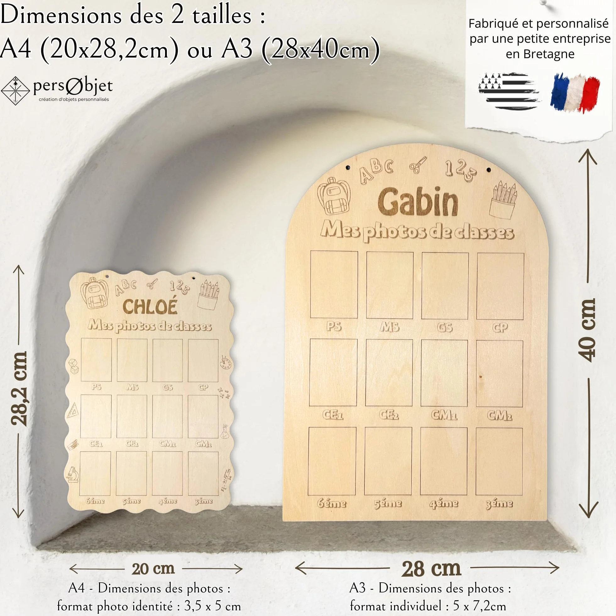 Cadre en bois personnalisé photo classe A3 28x40cm souvenir scolaire