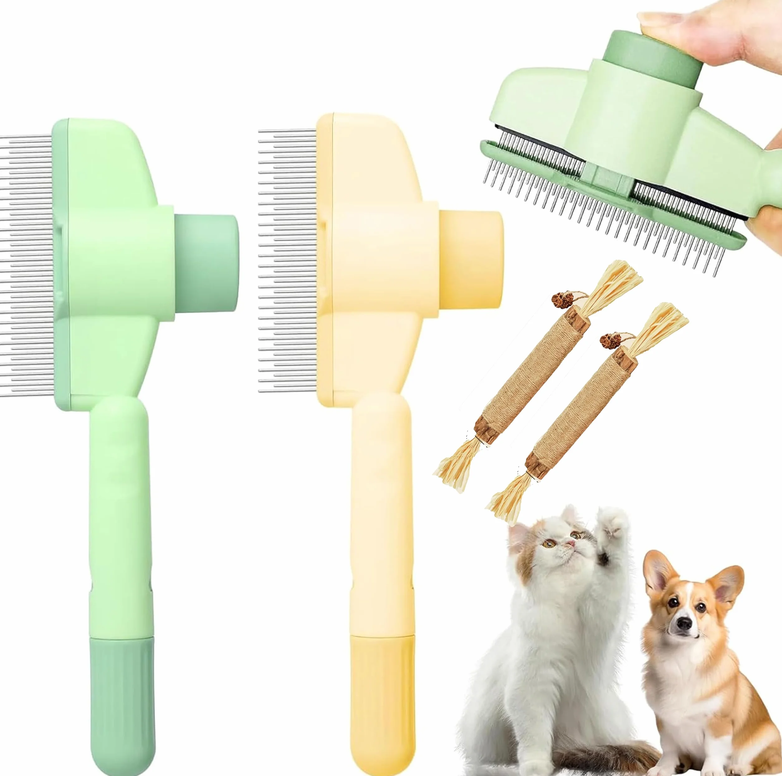 Brosse Chat Poil Long Peigne Toilettage Autonettoyant avec Bouton D'Épilation pour Chat et Chien 2 Pièces