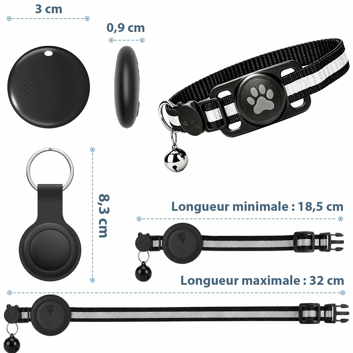 Mini Traceur GPS Chat Collier GPS Chat Flexible sans Abonnement Suivi Temps réel étanchéité Noir
