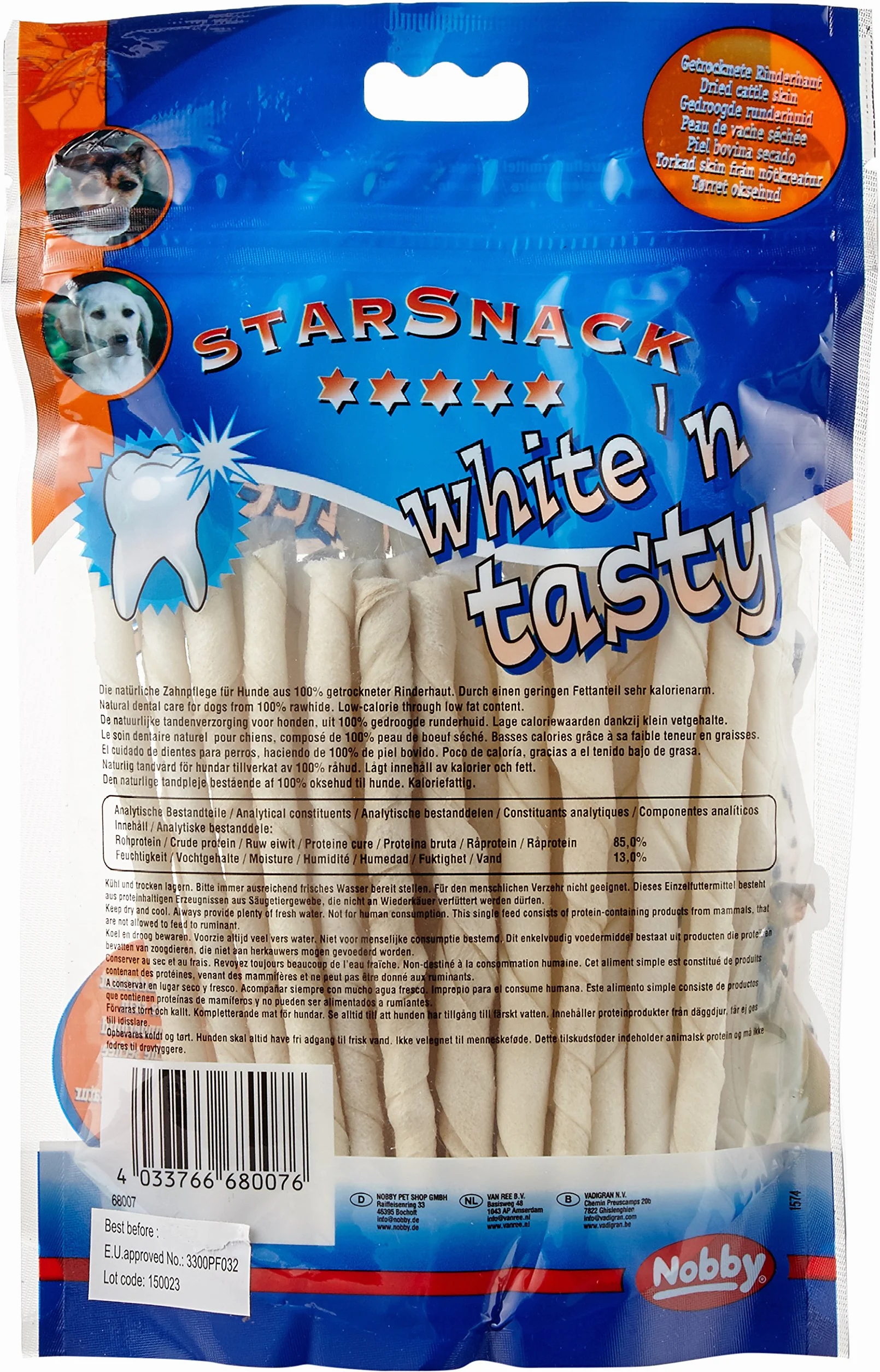 Nobby Stick à Mâcher pour Chien Blanc 12,5 cm 6-7 mm 30 Pièces