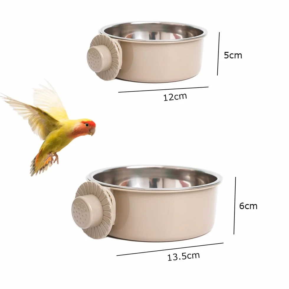 Gamelles acier inoxydable pour oiseaux lot de 2 mangeoires suspendues gris