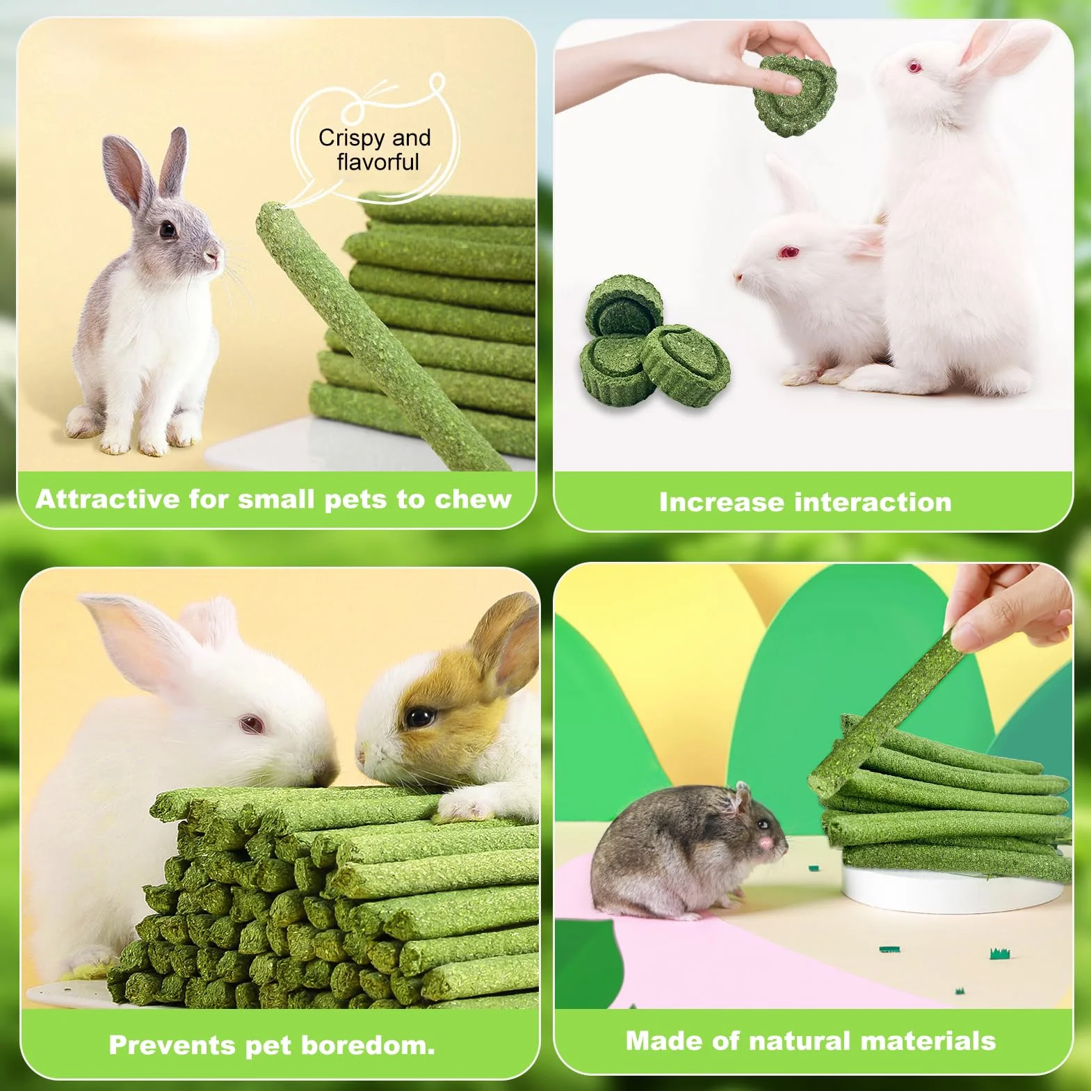 Timothy Lot de 24 bâtonnets de foin à mâcher pour lapin, cochon d'Inde, hamster, chinchilla