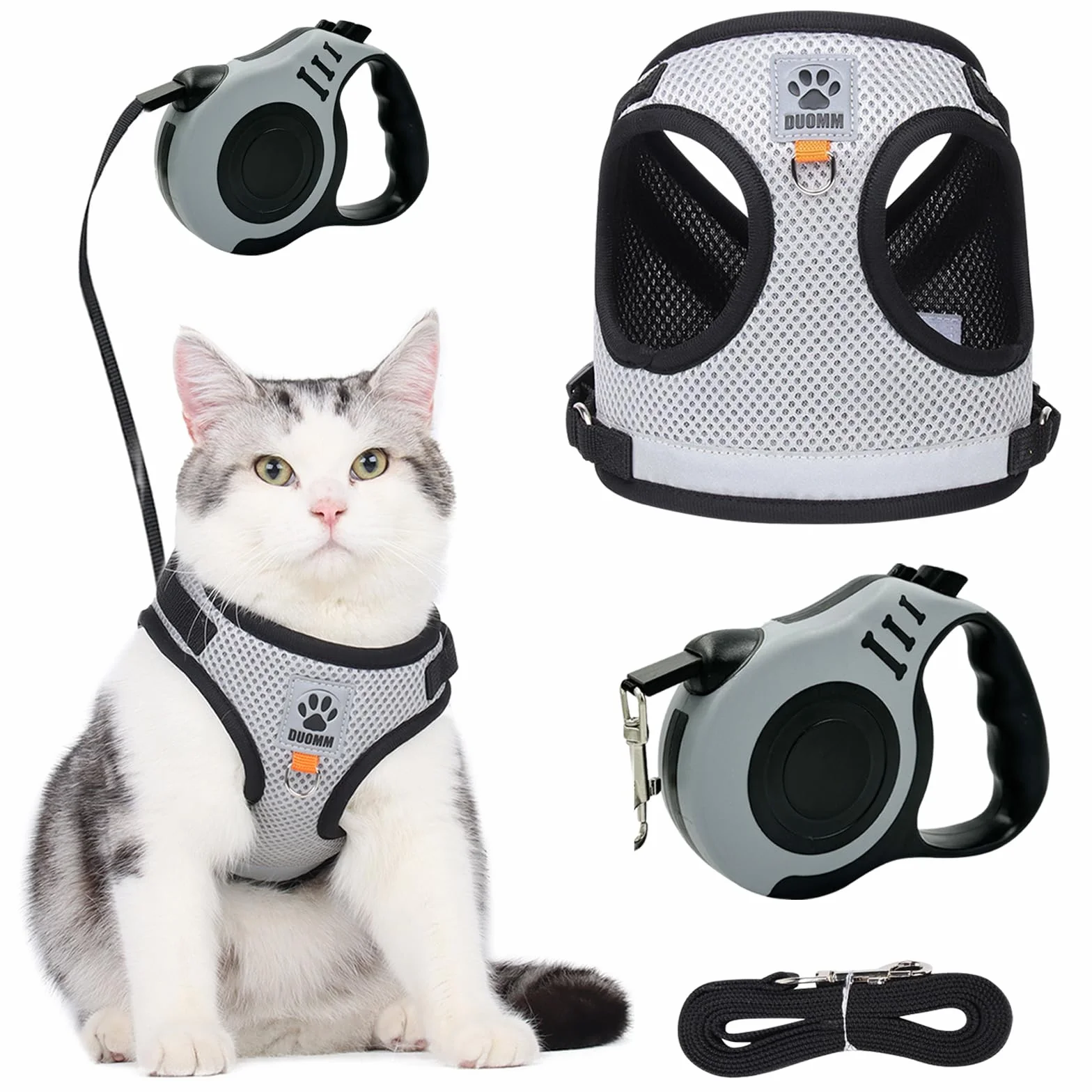 Harnais Chat Rétractable Laisse Réglable Réfléchissant 3m pour Petit Chien