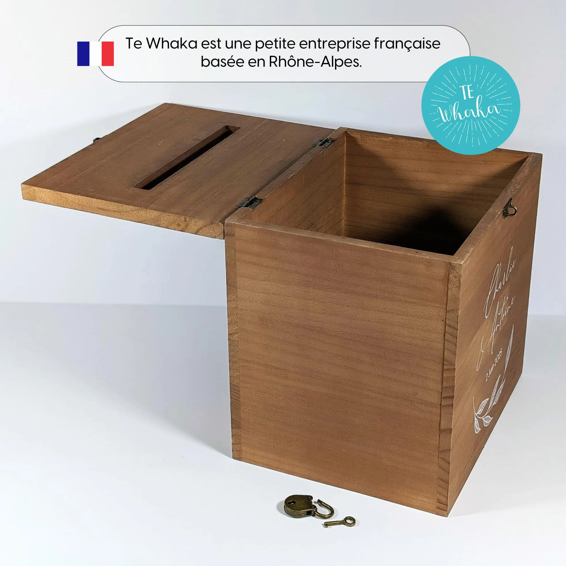Urne Mariage en Bois avec Cadenas 25x25x20 cm Fabriquée en France