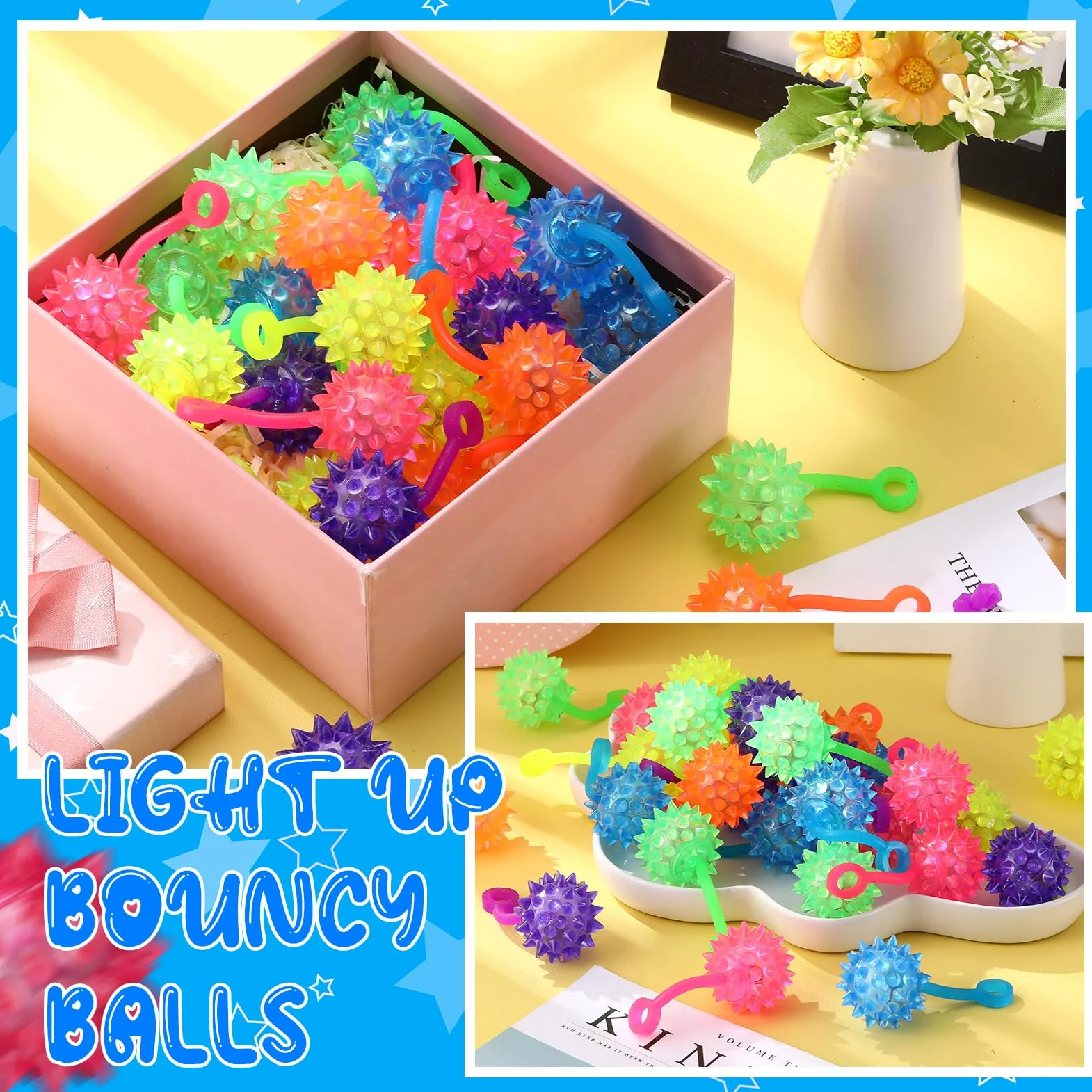 Sotiff Lot de 30 mini balles lumineuses à LED rebondissantes clignotantes multicolores pour soulager le stress - Boules sensorielles en caoutchouc - Pour carnaval, fêtes, cadeaux pour adultes, animaux