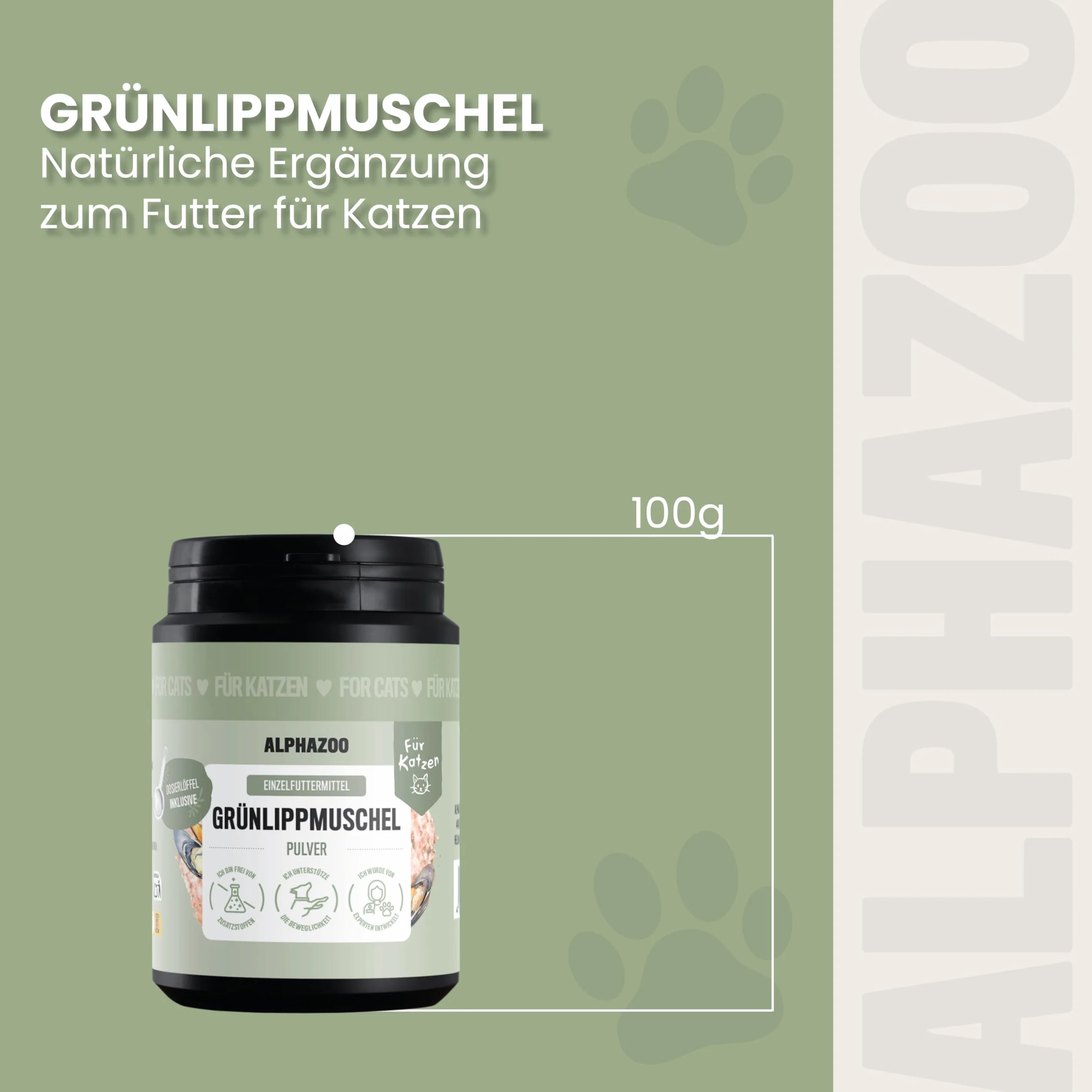 Alphazoo Moule à lèvres vertes pour chat 100 g Poudre articulaire naturelle Nouvelle-Zélande