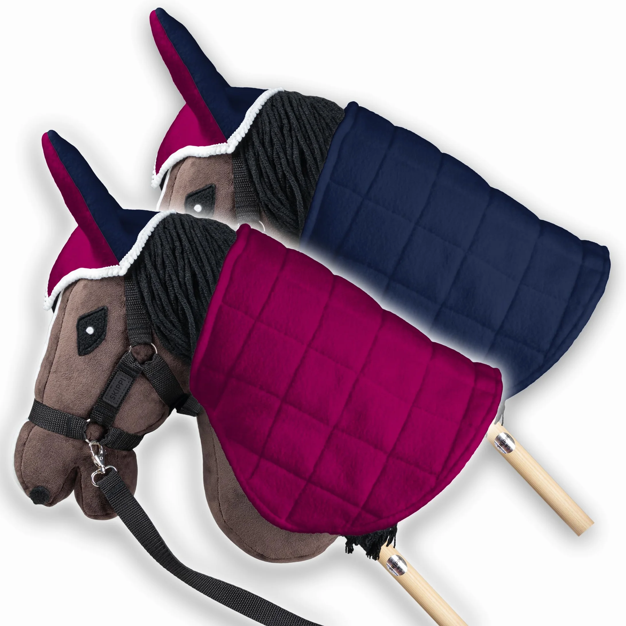 SKIPPI Couverture et Bonnet Hobby Horse - Fuchsia et Bleu Marine, Accessoire Réversible Anti Mouches