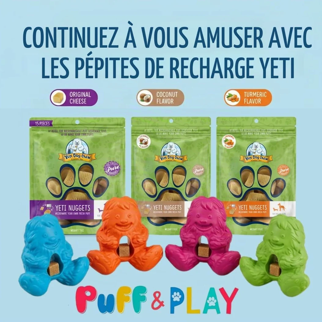 Yeti Puff and Play – Jouet interactif pour chien – Distributeur de friandises – Jouet à mâcher stimulant amusant pour la dentition, l'entraînement comportemental, apaisant l'anxiété, pour les mâcheurs