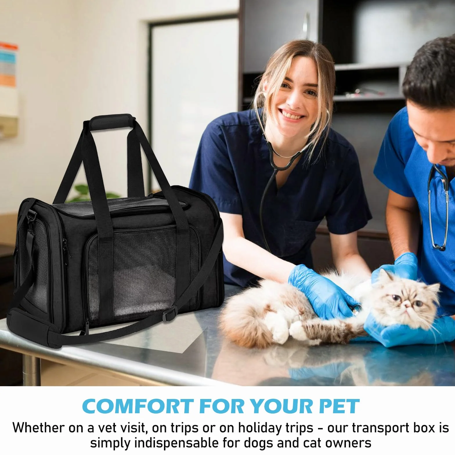 Sac de Transport Pliable pour Chat et Petit Chien, Caisse avec Gamelle, 43 x 28 x 28 cm