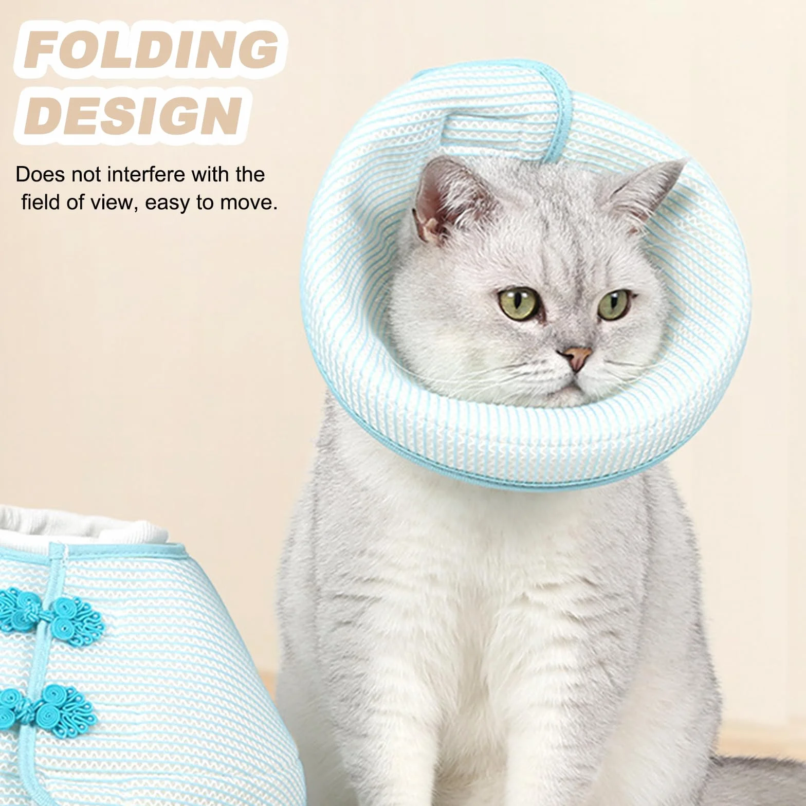Réglable Collerette Chat Anti Lechage Après Chirurgie en Tissu Souple Léger Bleu