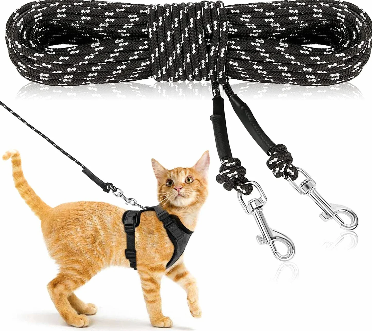 Laisse Longue Réfléchissante pour Chat 15 m / 50 FT pour Chatons, Chiots, Lapins