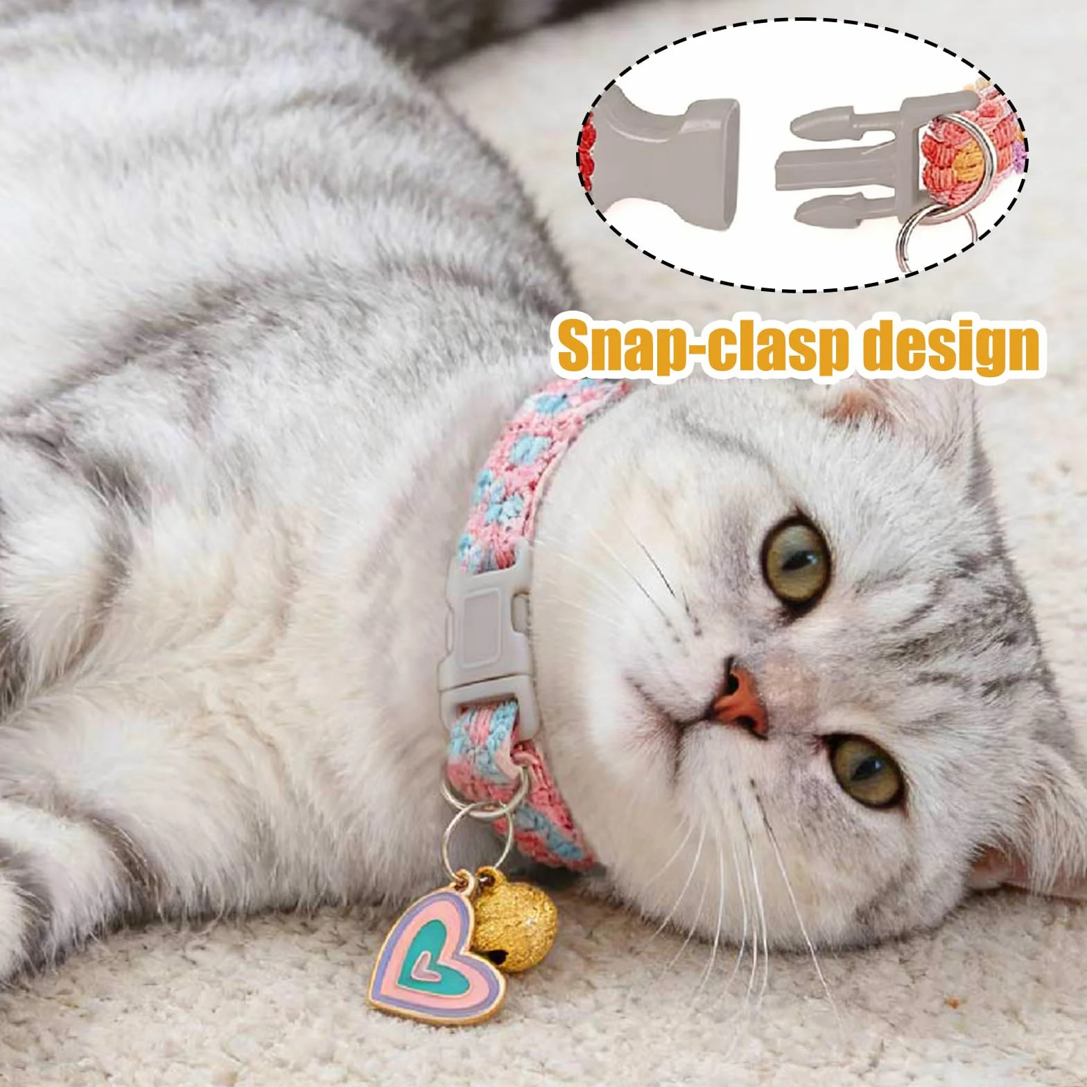 Kit Collier Chat 3 Pièces, Broderie Florale Collier Chaton avec Pendentif et Clochette, Réglable pour Chatons et Petits Chien, Durable