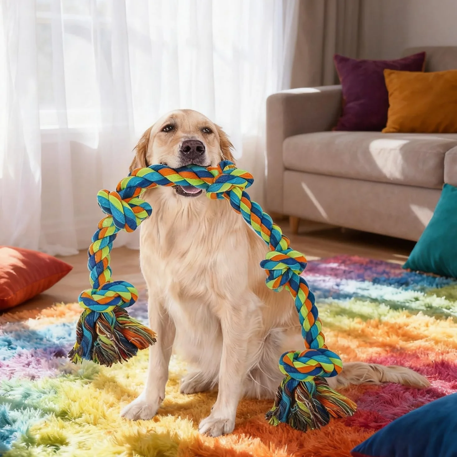 Jouet Corde Chien 5 Noeuds 90 cm Indestructible pour Chien Moyen Grand