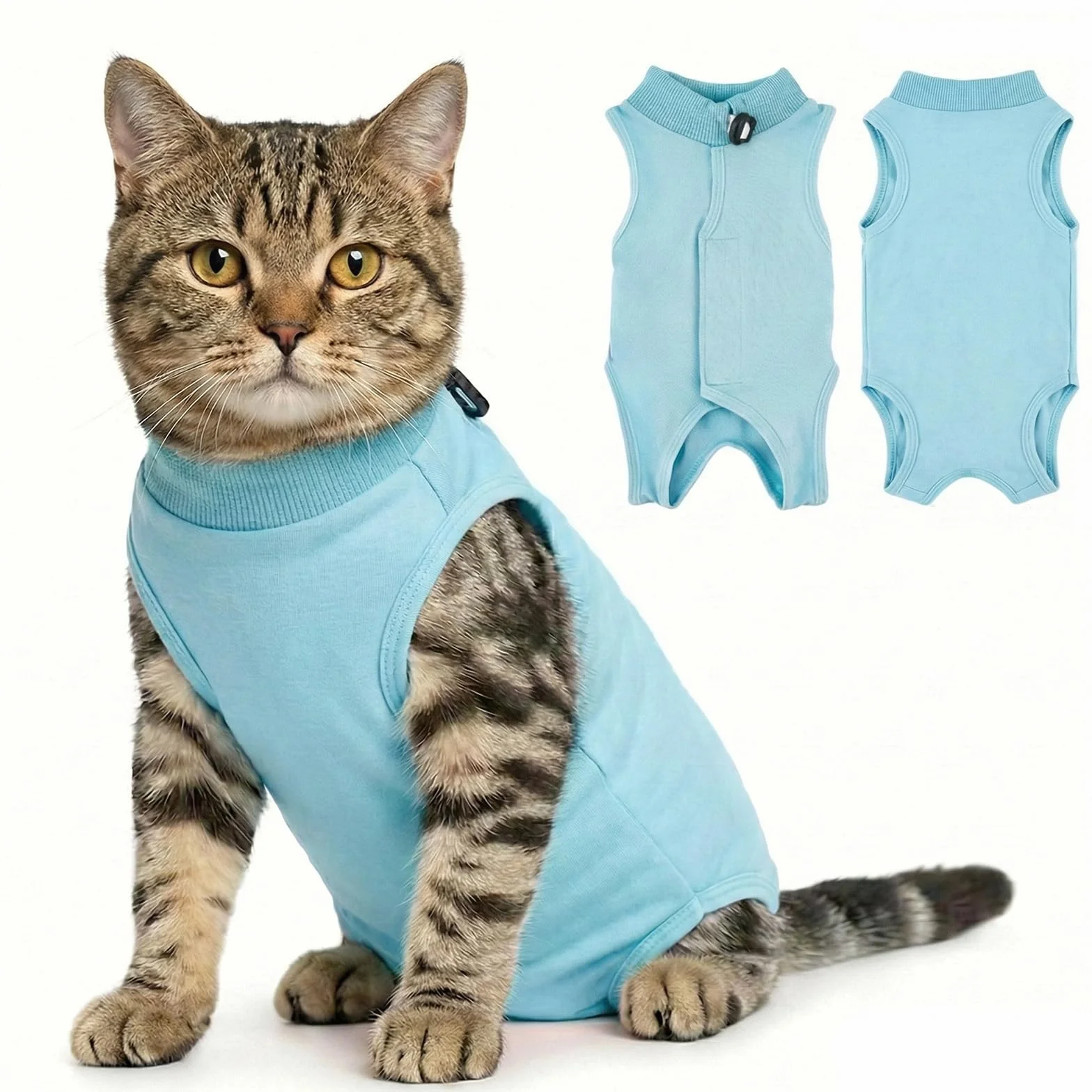 Body pour Chat après Stérilisation, Anti-léchage Post-opératoire, Plaies Abdominales (Bleu, M)