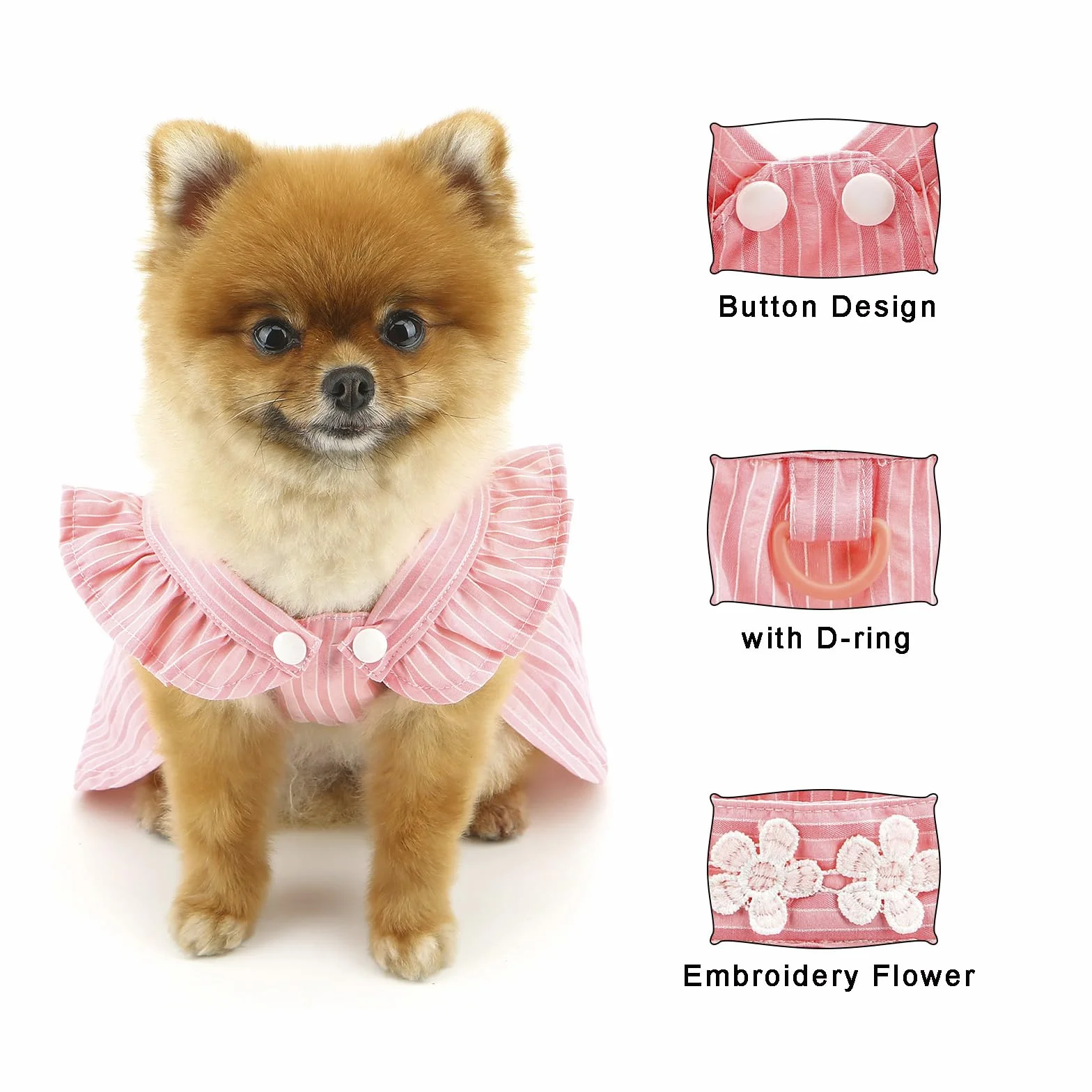 PAIDEFUL Robe d'été élégante pour petit chien Jupe rayée avec broderie florale Costume pour chat et chihuahua