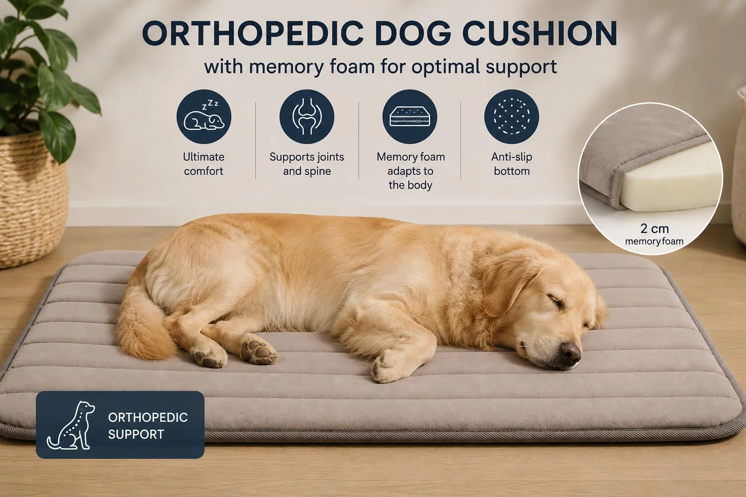 Coussin Orthopédique Dreambay® Memory Foam Vert Olive 85,5x51x2,3cm pour Chien et Chat