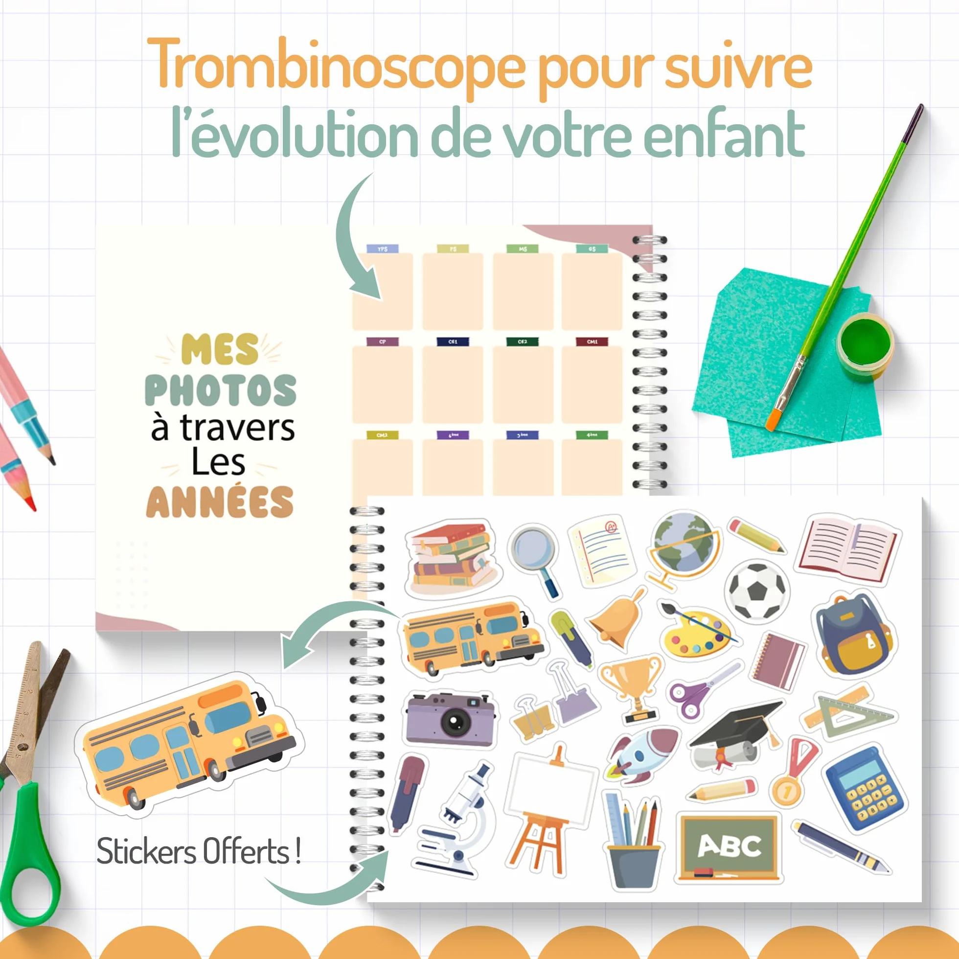 Album photo de classe souvenirs scolaires maternelle lycée 77 pages stickers vert