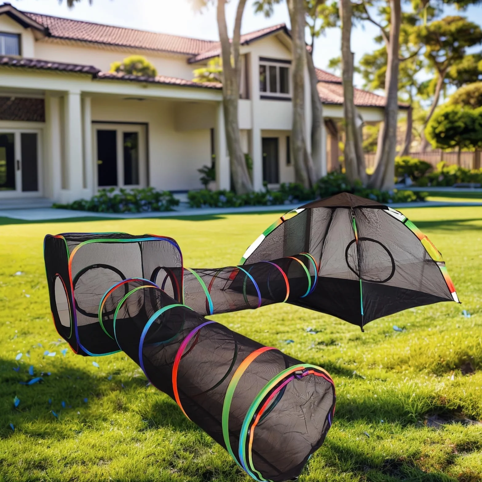 Homegroove Enclos d'extérieur 4 en 1 pour chat - Portable - Tente et tunnel