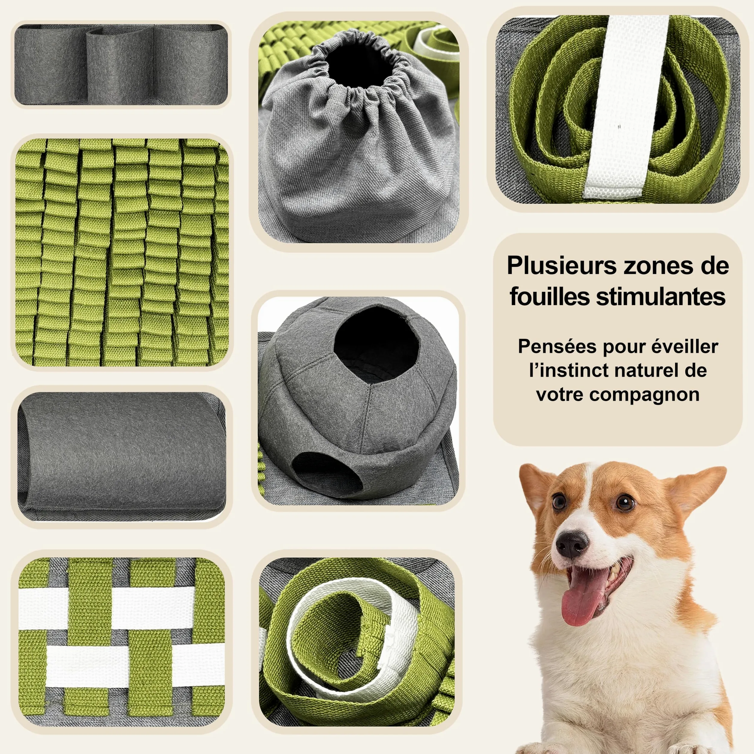 Huppy Tapis de Fouille Chien, Chat – Tapis à Renifler en Tissu Renforcé – Snuffle Mat – Gamelle Anti Glouton, Léchage – Jouet d’Occupation Chiot, Puzzle Alimentation