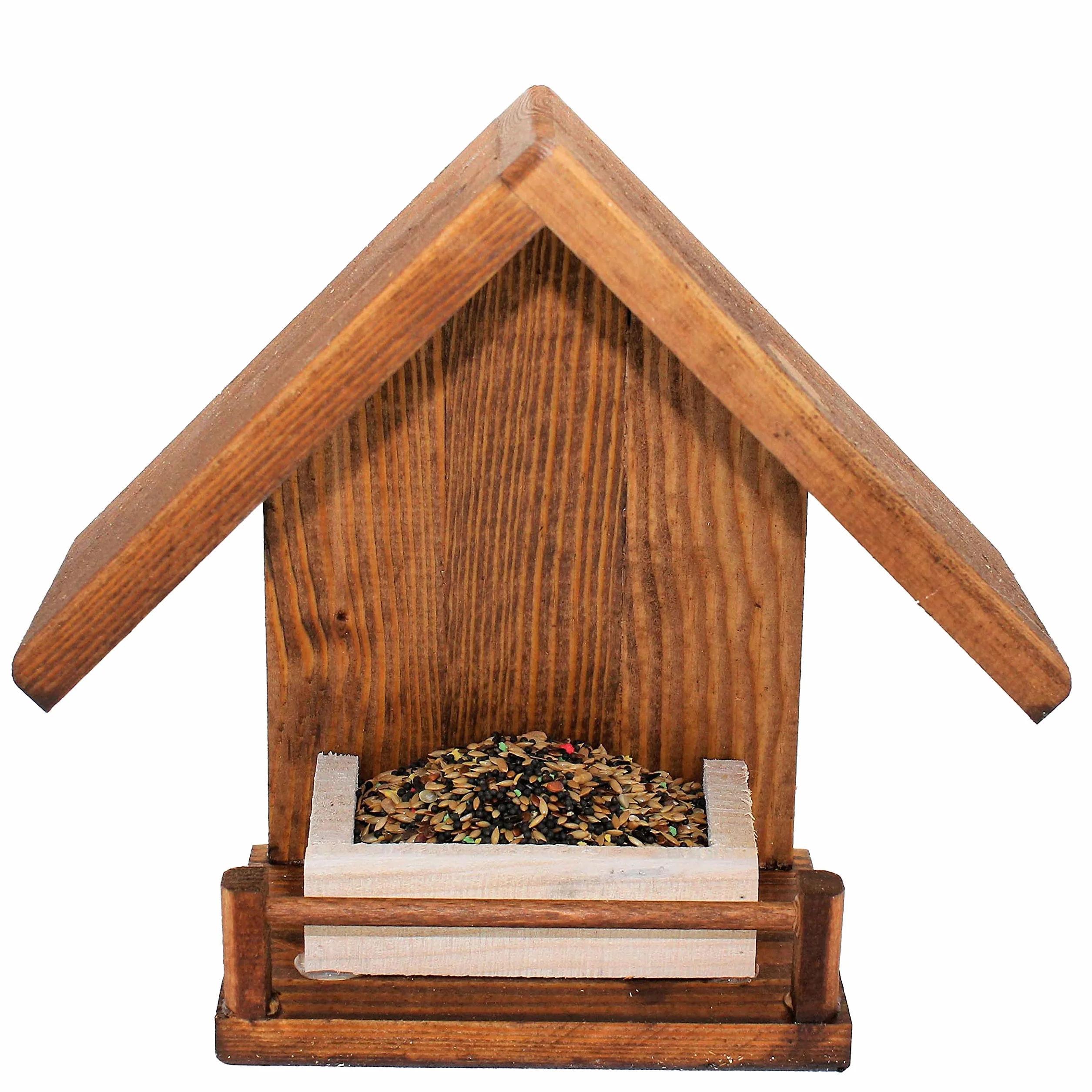 Mangeoire Oiseaux Bois Naturel Jardin Balcon Terrasse Protection Anti-Humidité Maison Décorative Graines Incluses