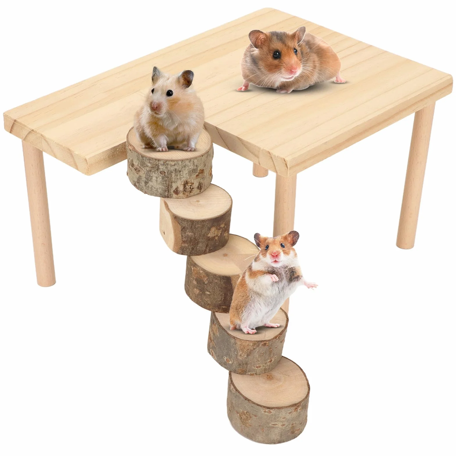 Plateforme d'escalade pour Hamster 29x20x15,5cm en Bois avec échelle perchoir Accessoires Cage Jouet