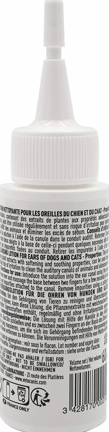 Vetocanis Nettoyant Oreilles Chien Chat Lotion Extraits Plantes 60 ml