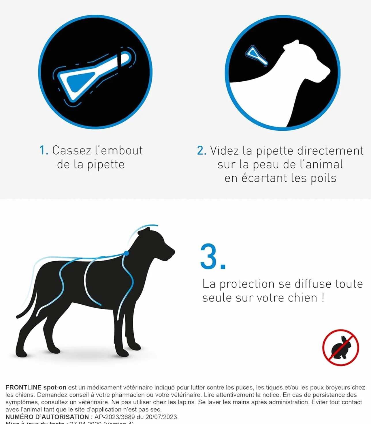 Frontline Spot on Chien Anti Puces Anti-Tiques 3 Pipettes 20-40 kg Fabriqué en France
